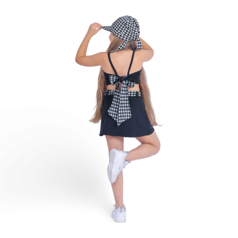 Two-Tone Skirt and Top Set with Back Tie”