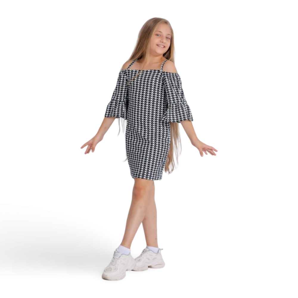 “Black and White Scuba Zigzag Dress